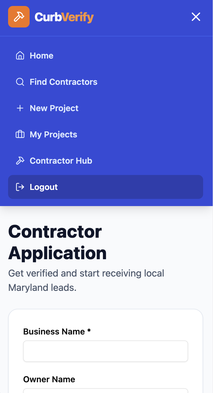 CurbVerify app screen
