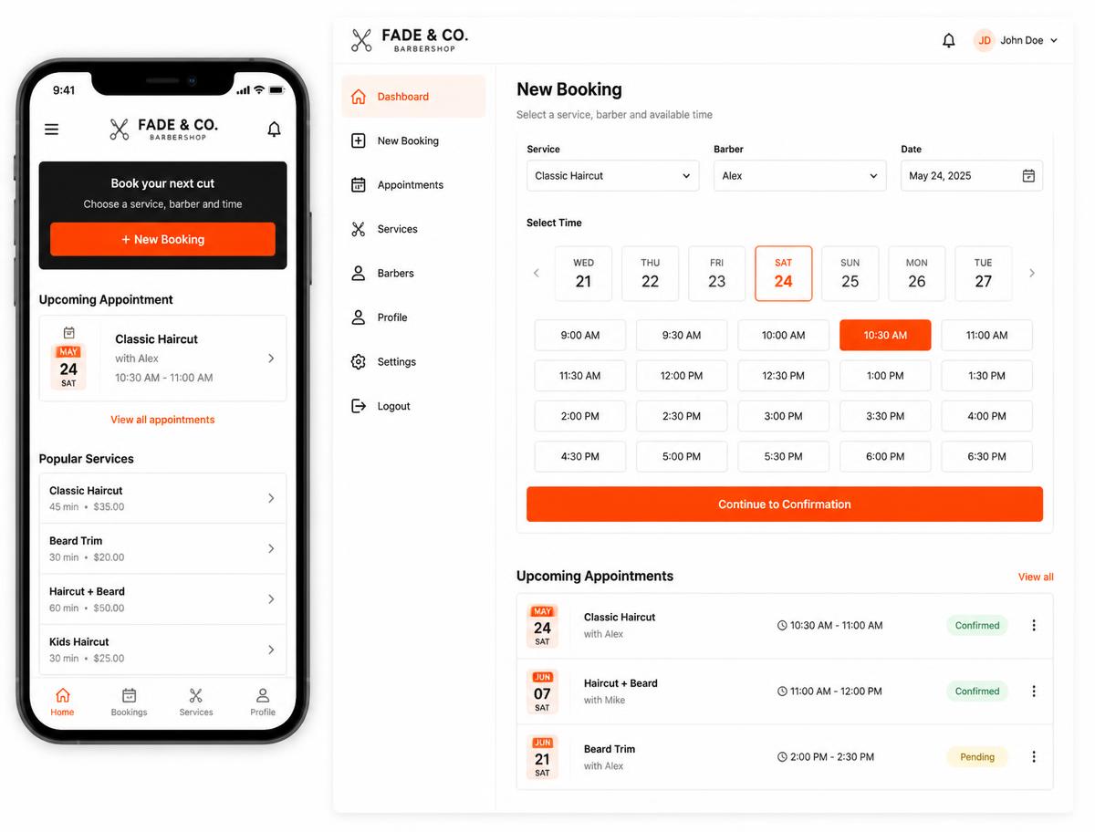 Fade & Co. — Booking + client portal
